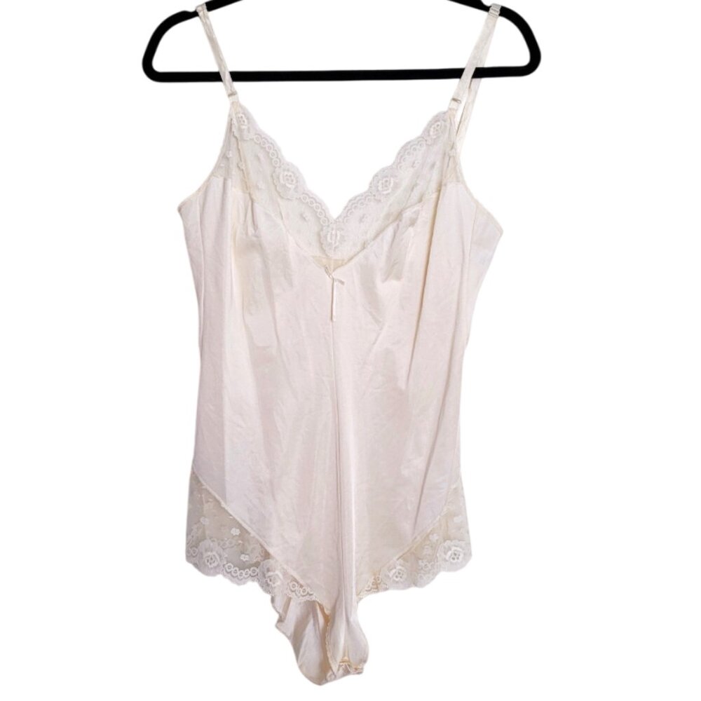 Vintage White Ivory Satin Lingerie One Piece Bodysuit Bridal/Wedding/Honeymoon